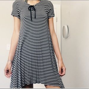 A white and black stripped dress